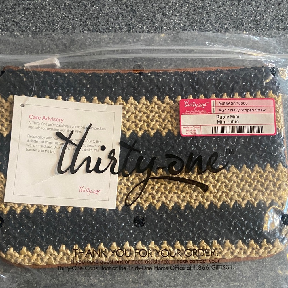 New Thirty one Navy striped straw Rubie Mini
